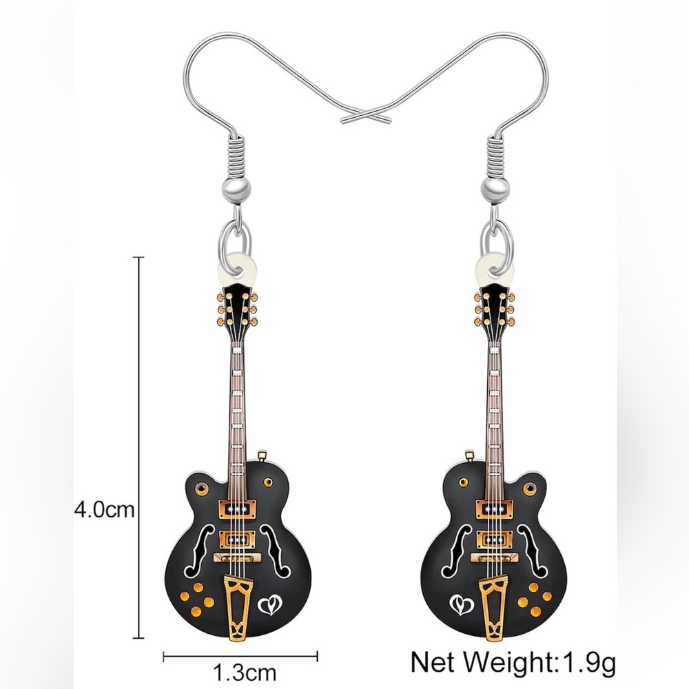 ❤️NWT-Black Guitar Earrings - Picture 3 of 4